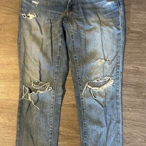 Able Women's Distressed Straight Leg Jeans 24 Blue Slouch Denim Light Was Taper